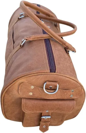 Leather Travel Duffel Weekender Bag Carry on Overnight Bag Sports Duffle Gym sports keepall shoe clothes holdall bag For men and Women (grain side grip camel)