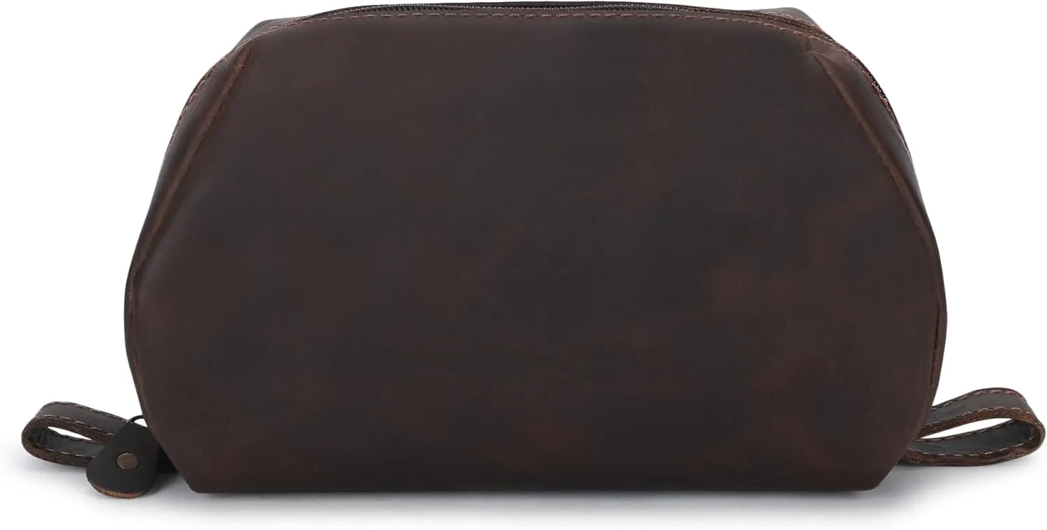 Leather Travel Makeup Bag Organizer for Women, Clear and Large Makeup Case with Brush Holders, Countertop Organizer, Large Makeup Pouch, Professional Makeup Toiletry Kit Bag (Brown)
