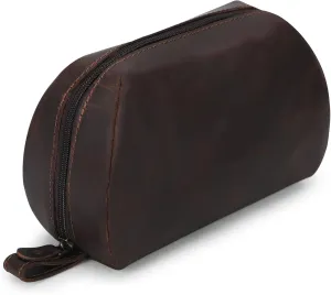 Leather Travel Makeup Bag Organizer for Women, Clear and Large Makeup Case with Brush Holders, Countertop Organizer, Large Makeup Pouch, Professional Makeup Toiletry Kit Bag (Brown)