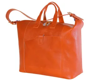Leather Venetian Duffle Bag with Murano Murrina Glass | Handmade to Order in Italy, Soft Pebble-Grain Leather | Luxury Travel Purse (Orange)