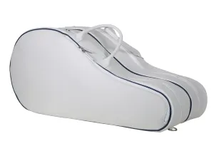 Leather Wide Tennis Bag for 4 Rackets | Handmade to Order in Italy, Soft Pebble-Grain Waterproof Real Leather | Racquets Holder Duffle Bag Elegant Luxurious (White/Blue)