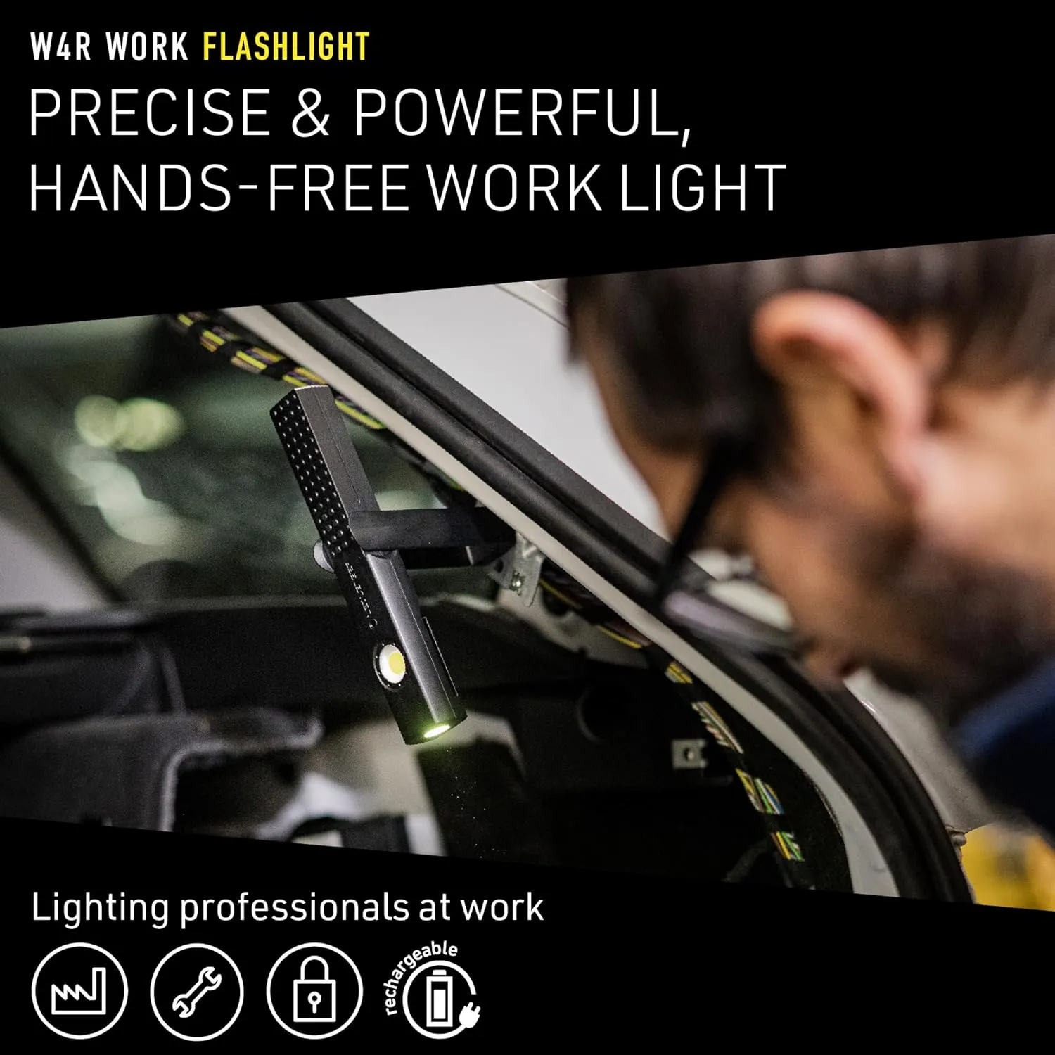 Ledlenser W4R Work Rechargeable Hands-Free Flaslight, 220 Lumens, Compact, Flexible Mounting