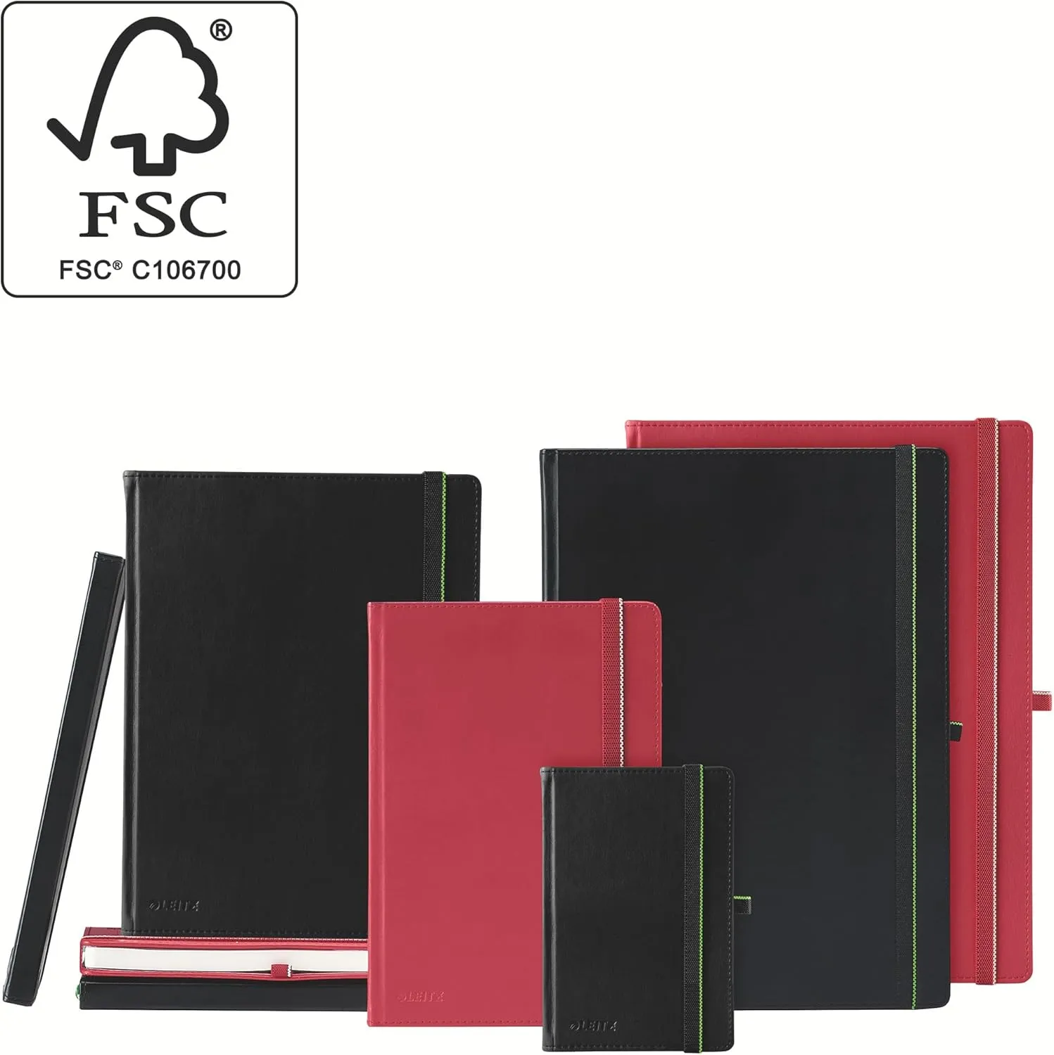 Leitz A4 Hard Cover Notebook, Black (80 Sheets, Ruled, with 2 Bookmarks, 100 gsm Ivory Paper, Complete Range)