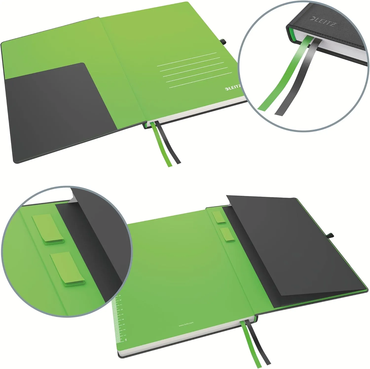 Leitz A4 Hard Cover Notebook, Black (80 Sheets, Ruled, with 2 Bookmarks, 100 gsm Ivory Paper, Complete Range)