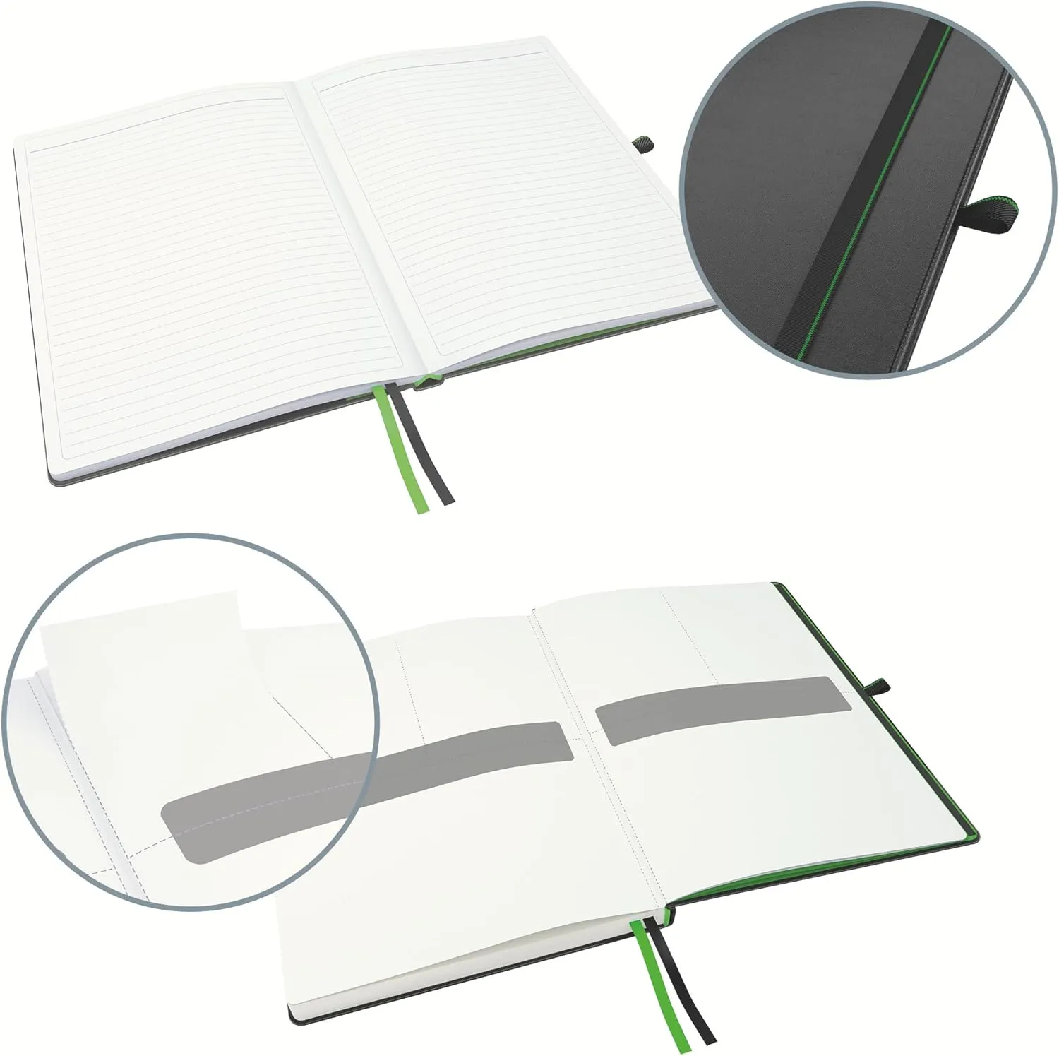 Leitz A4 Hard Cover Notebook, Black (80 Sheets, Ruled, with 2 Bookmarks, 100 gsm Ivory Paper, Complete Range)