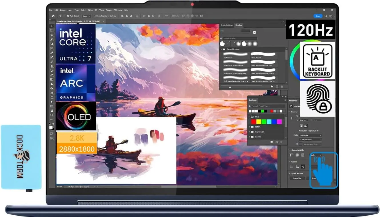 Lenovo Yoga 9i AI Powered 2-in-1 Laptop 14.0" 120 Hz Touchscreen OLED 2.8K (Intel Ultra 7-155H, 16GB LPDDR5X, 2TB PCIe SSD, Active Pen, Backlit KYB, FP Reader, 2 Thunderbolt 4, Win 11 Pro) w/DKZ Hub