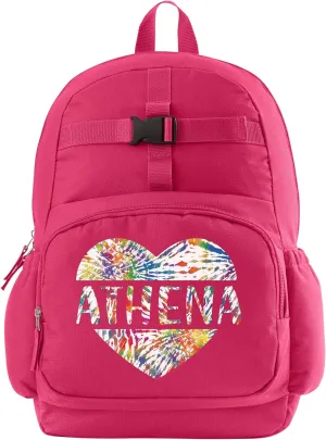 Let's Make Memories Kids Backpack for School - Personalized Back to School - Bookbag with Lunch Box - Pink, Tie Dye Heart
