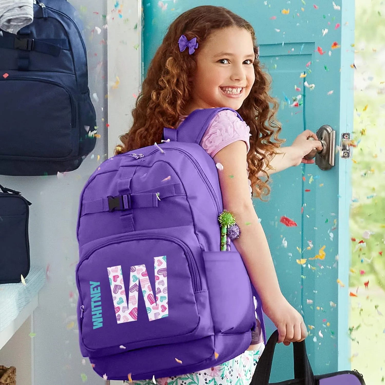 Let's Make Memories Kids Backpack for School - Personalized Back to School - Bookbag with Lunch Box - Purple - Animal Print