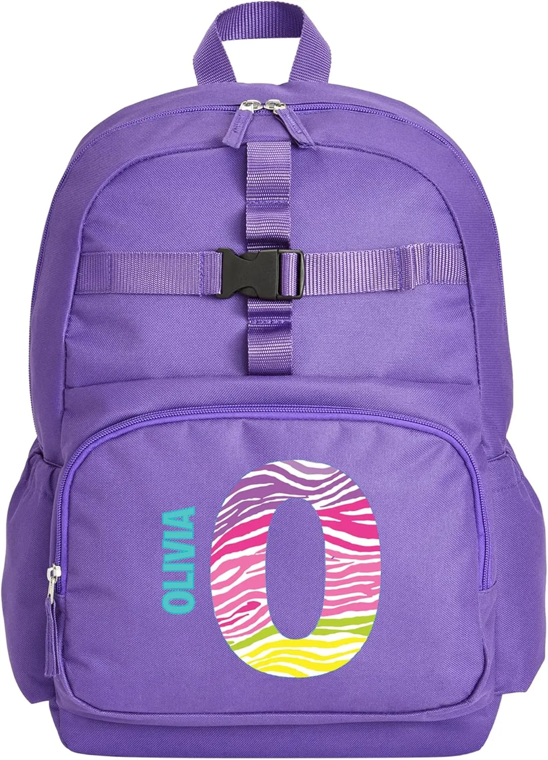 Let's Make Memories Kids Backpack for School - Personalized Back to School - Bookbag with Lunch Box - Purple - Animal Print