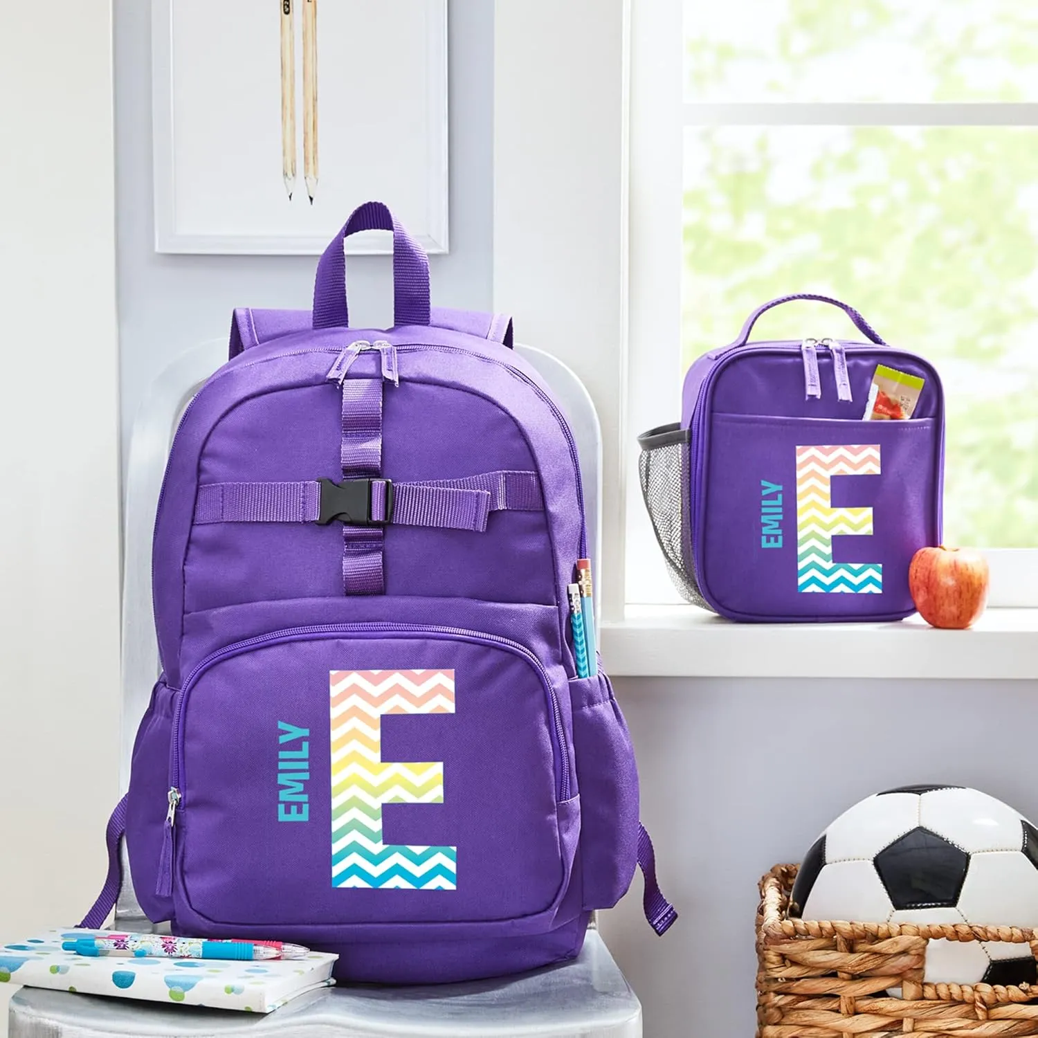Let's Make Memories Kids Backpack for School - Personalized Back to School - Bookbag with Lunch Box - Purple - Animal Print