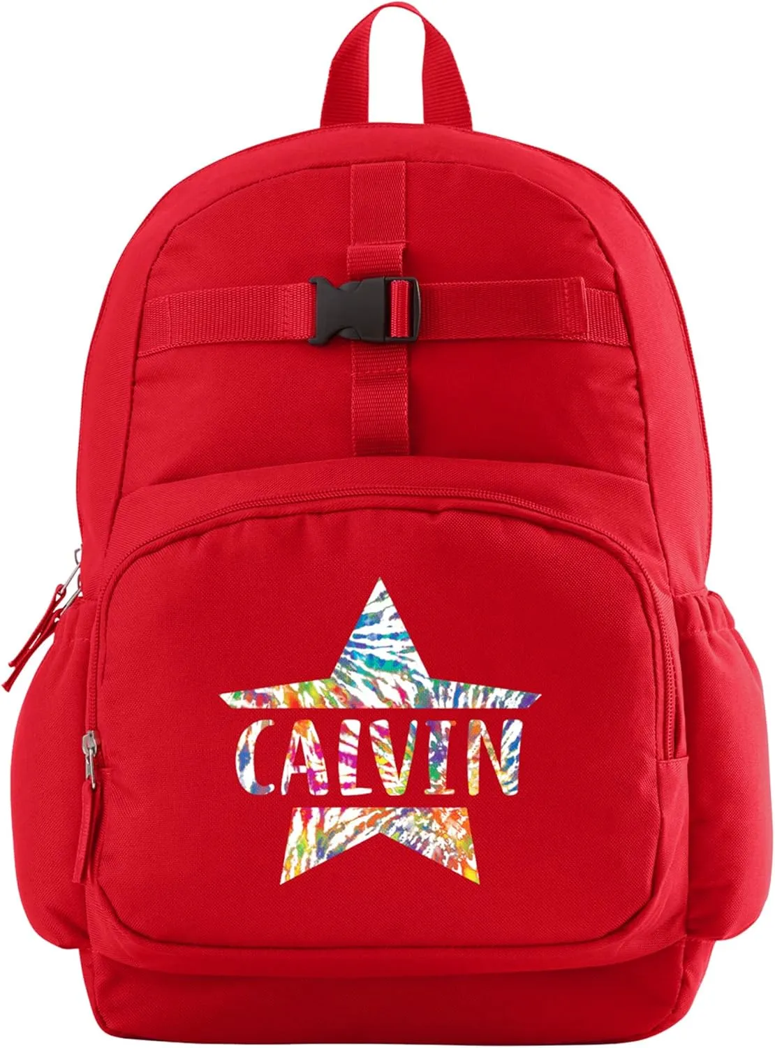 Let's Make Memories Kids Backpack for School - Personalized Back to School - Bookbag with Lunch Box - Red, Tie Dye Star