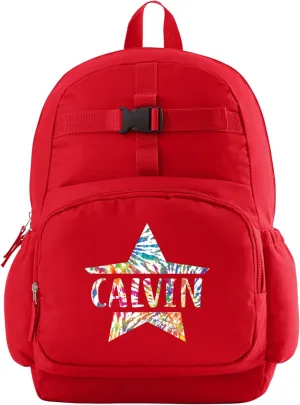 Let's Make Memories Kids Backpack for School - Personalized Back to School - Bookbag with Lunch Box - Red, Tie Dye Star