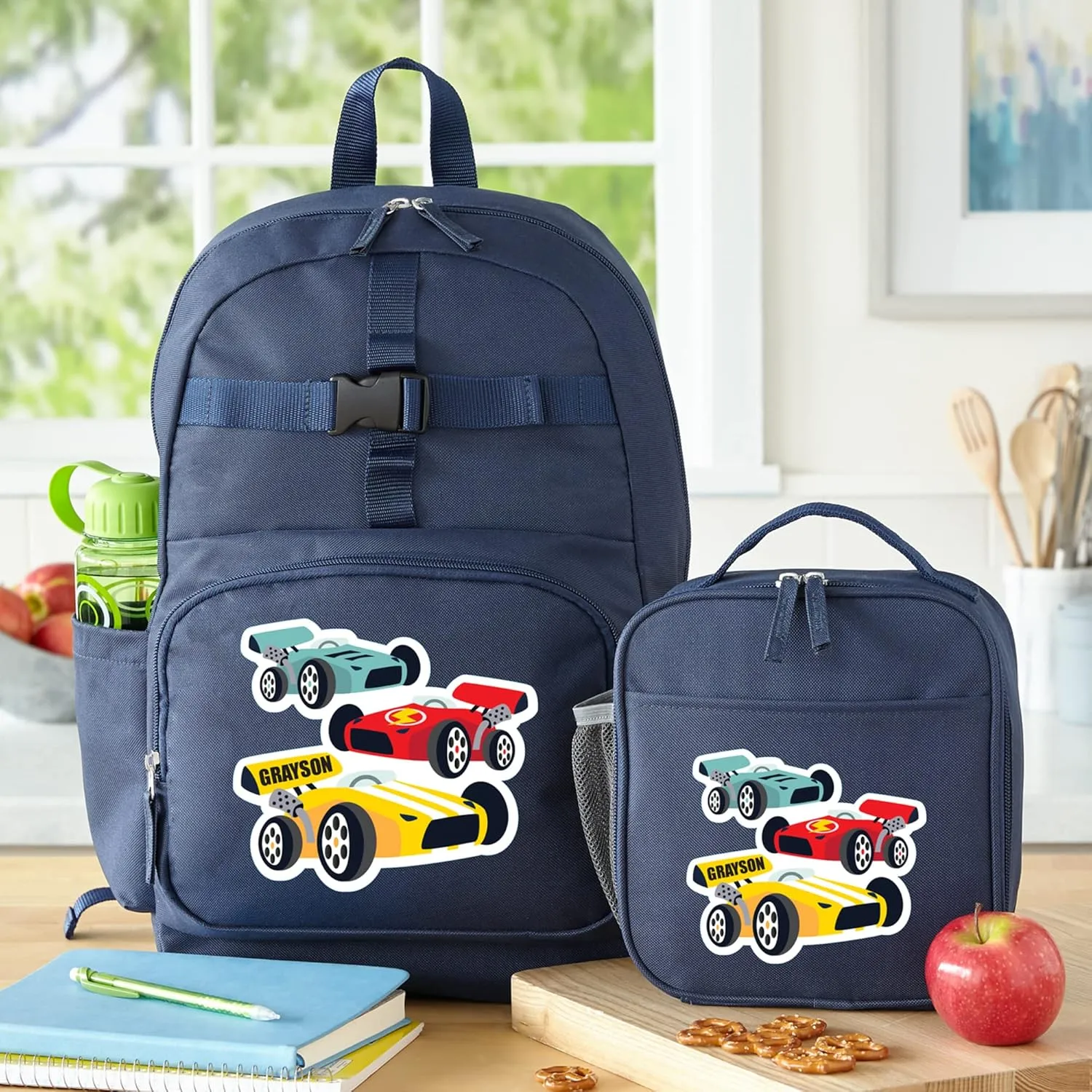 Let's Make Memories Kids Backpack for School - Personalized Back to School Supplies - Bookbag with Lunch Box - Blue - Shark