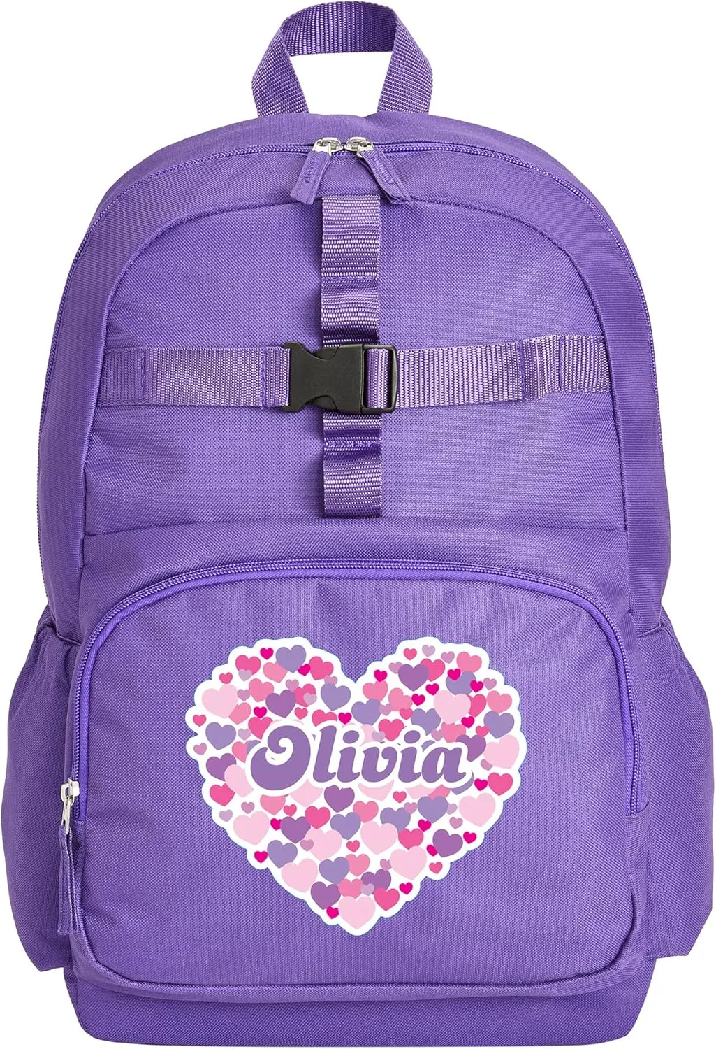 Let's Make Memories Kids Backpack for School - Personalized Back to School Supplies - Bookbag with Lunch Box - Purple, Heart