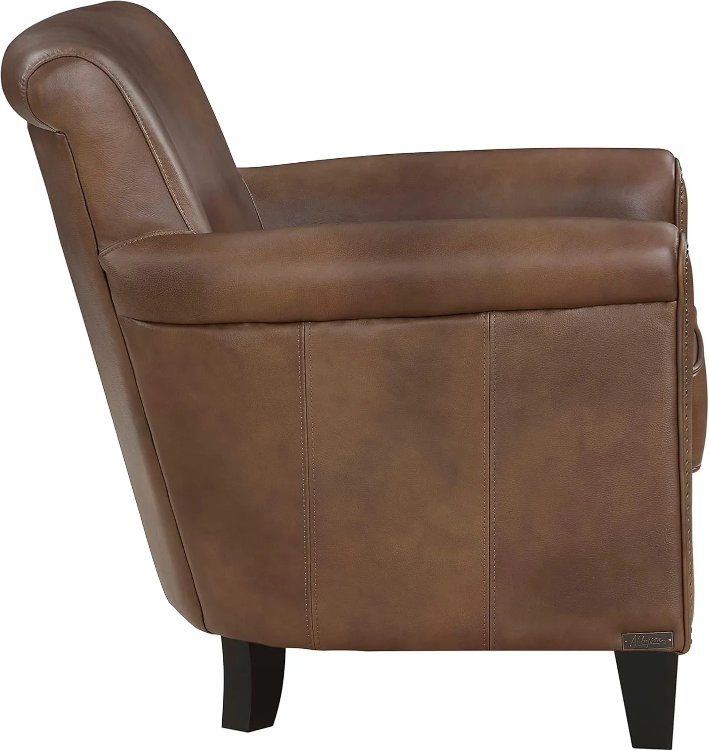 Lexicon 100% Top Grain Genuine Leather Chair, Leather Accent Chairs for Living Room, Solid Wood Frame, Rolled Armrest & Nailhead Trim, Comfy Reading for Bedroom, Office, Waiting Room, Classic Brown