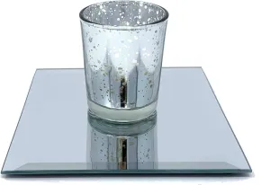 Light In The Dark 5 Inch Square Mirror Candle Plate with Beveled Edge Set of 12 - Small Square Mirror for Centerpieces, Wall Décor, Crafts