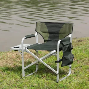 Lightweight Padded Folding Outdoor Chair for Comfort and Convenience, Includes Side Table and Storage Pockets, Green