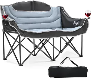 LILYPELLE Oversized Double Camping Chair, 2 Person Camping Chair Loveseat, Heavy Duty Padded Camping Couch, Portable Folding Chair w/Carry Bag Steel Frame for Camp Lawn Picnic Sports