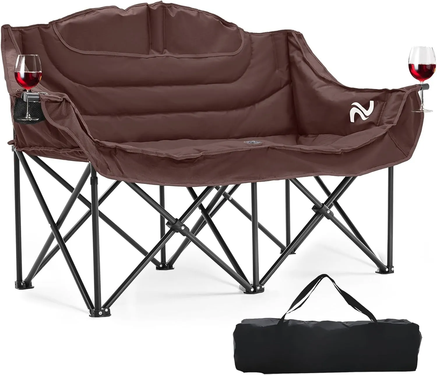 LILYPELLE Oversized Double Camping Chair, 2 Person Camping Chair Loveseat, Heavy Duty Padded Camping Couch, Portable Folding Chair w/Carry Bag Steel Frame for Camp Lawn Picnic Sports