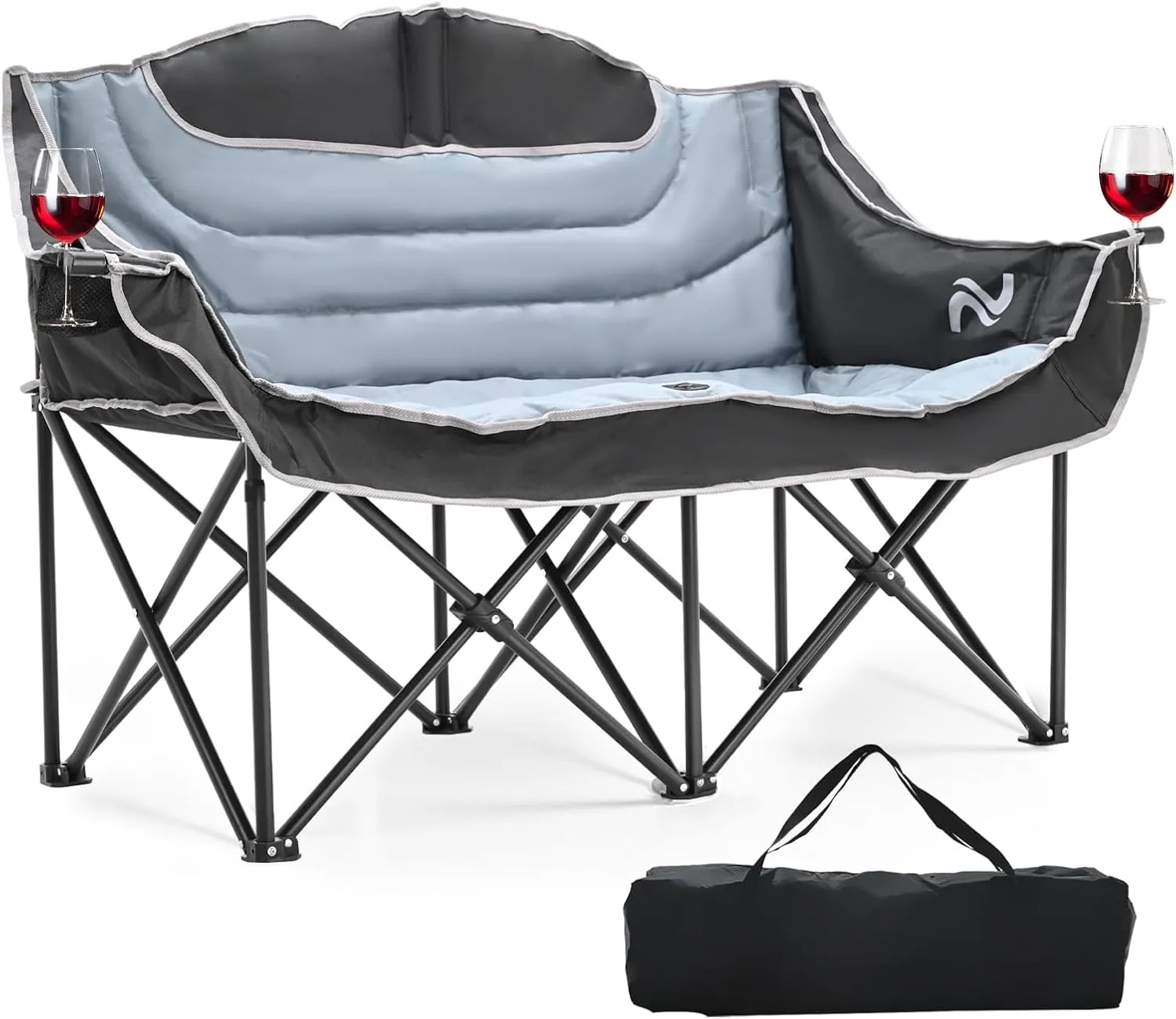 LILYPELLE Oversized Double Camping Chair, 2 Person Camping Chair Loveseat, Heavy Duty Padded Camping Couch, Portable Folding Chair w/Carry Bag Steel Frame for Camp Lawn Picnic Sports