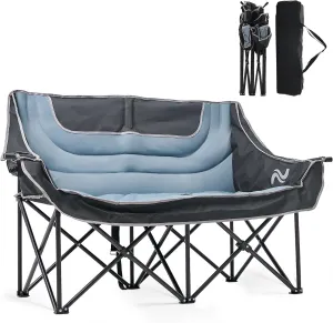 LILYPELLE Oversized Double Camping Chair, 2 Person Camping Chair Loveseat, Heavy Duty Padded Camping Couch, Portable Folding Chair w/Carry Bag Steel Frame for Camp Lawn Picnic Sports