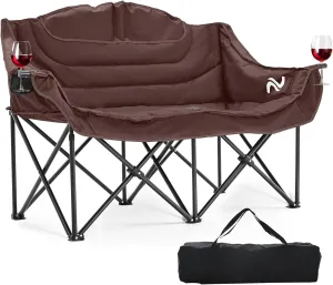 LILYPELLE Oversized Double Camping Chair, 2 Person Camping Chair Loveseat, Heavy Duty Padded Camping Couch, Portable Folding Chair w/Carry Bag Steel Frame for Camp Lawn Picnic Sports