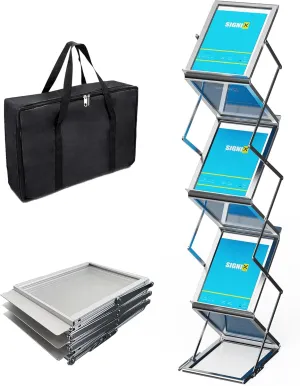 Literature Rack, 6 Pockets, Pop up Aluminum Magazine Rack, Lightweight Catalog Holder Stand w/Carrying Bag for Living Room, Hotel, Trade Show, Exhibition, Office