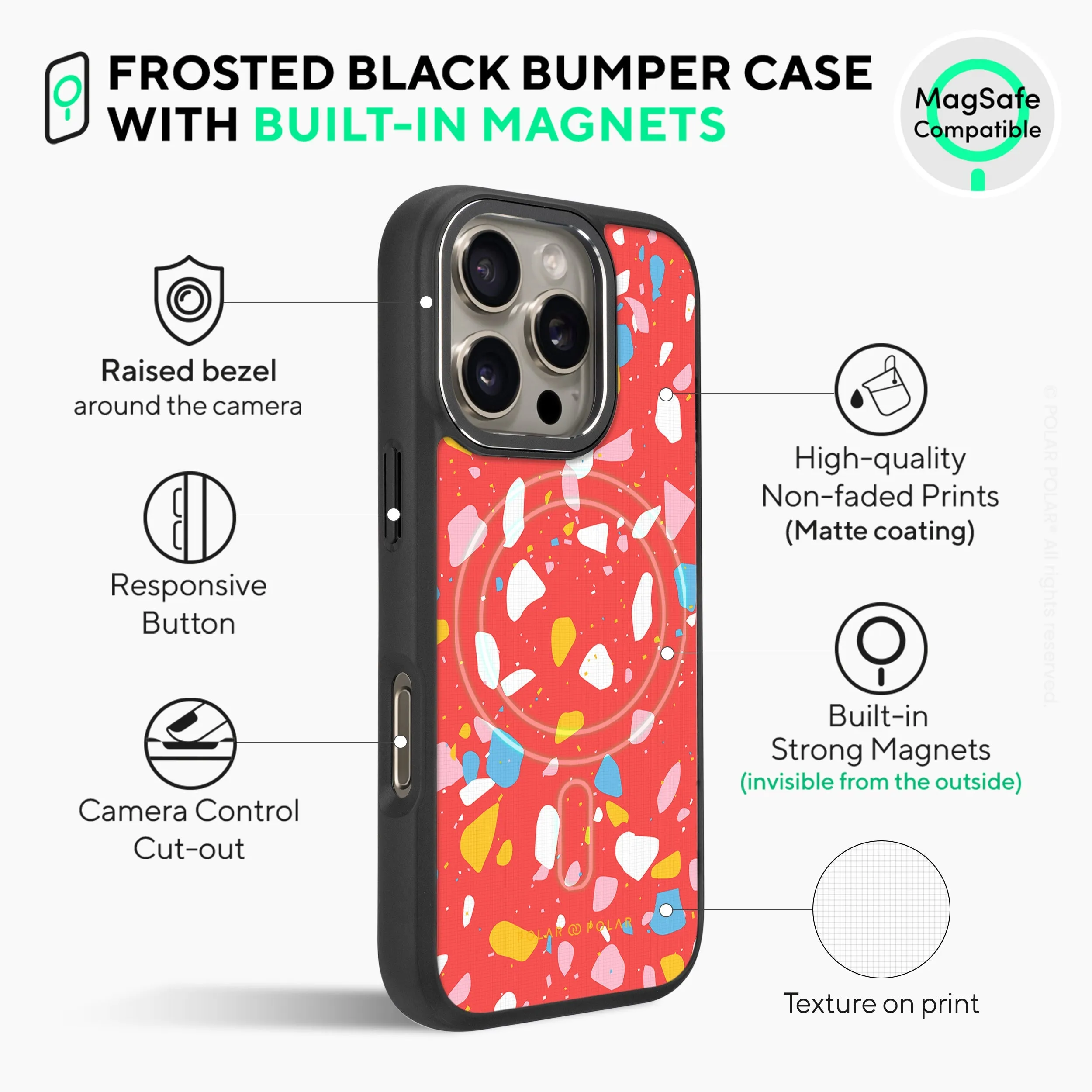 Living Coral Terrazzo - iPhone 16 Pro Max Frosted Black Bumper MagSafe Case