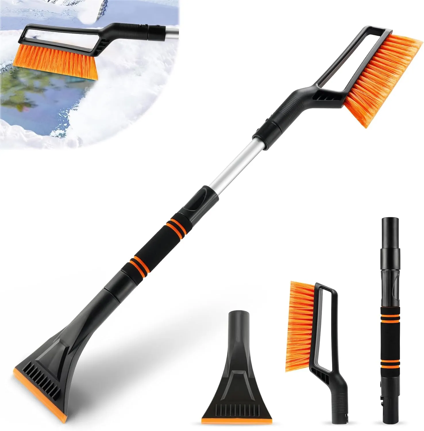 LivTee Ice Scraper and Snow Brush for Car Windshield, 32.5" Extendable Snow Removal Tool, Automotive Exterior Accessories and Winter Essentials for Cars, Trucks, and SUVs,Orange