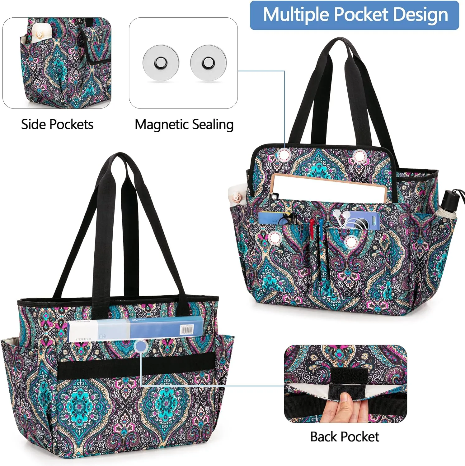 LoDrid File Bag with Extra Document Organizer Case for Letter Size File Folder, Large Utility Bag with 15.6” Laptop Padded Sleeve for Work, Business, Totem