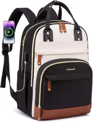 LOVEVOOK Backpack for Women,Laptop Backpack Women,Fits 18 Inch Laptop Bag,School Backpacks,Fashion Travel Work Anti-theft Bag,Waterproof Business Computer College Backpack Purse,Beige-Black-Brown
