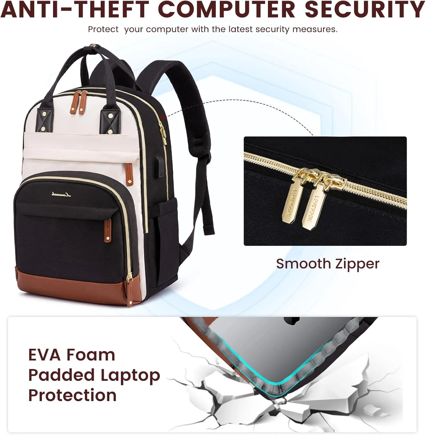 LOVEVOOK Backpack for Women,Laptop Backpack Women,Fits 18 Inch Laptop Bag,School Backpacks,Fashion Travel Work Anti-theft Bag,Waterproof Business Computer College Backpack Purse,Beige-Black-Brown