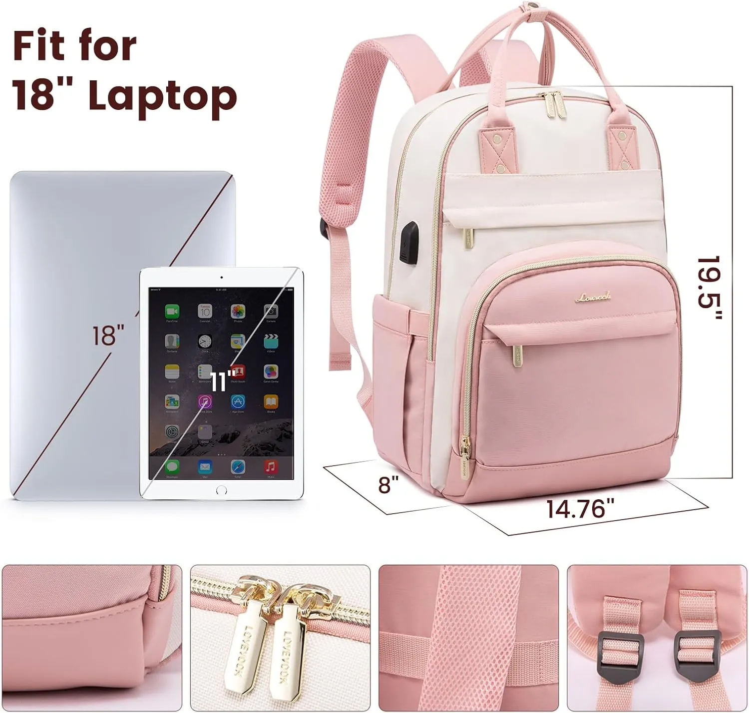 LOVEVOOK Backpack for Women,Laptop Backpack Women,Fits 18 Inch Laptop Computer Bag,Teacher College Backpack Purse,Fashion Waterproof Travel Work Anti-theft Backpack for Traveling on Airplane Daypack