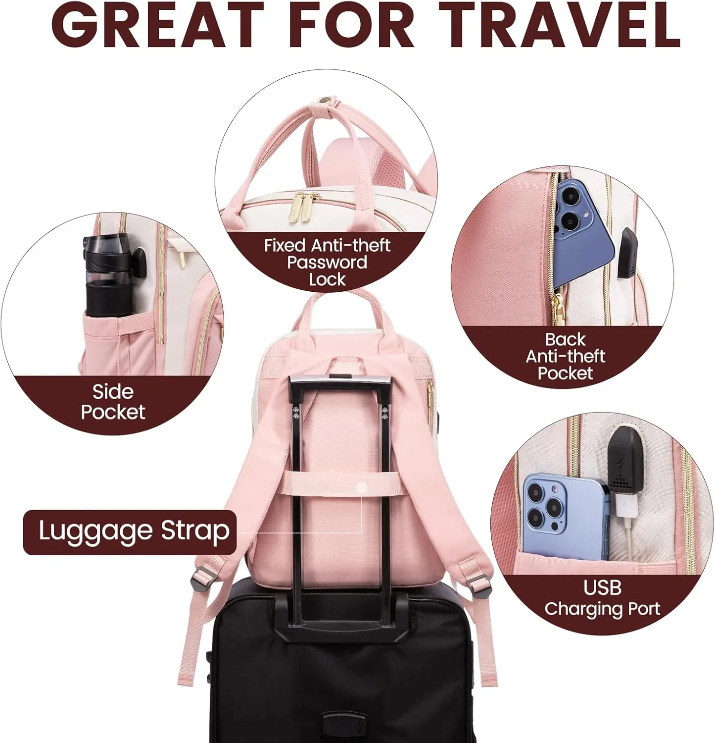 LOVEVOOK Backpack for Women,Laptop Backpack Women,Fits 18 Inch Laptop Computer Bag,Teacher College Backpack Purse,Fashion Waterproof Travel Work Anti-theft Backpack for Traveling on Airplane Daypack
