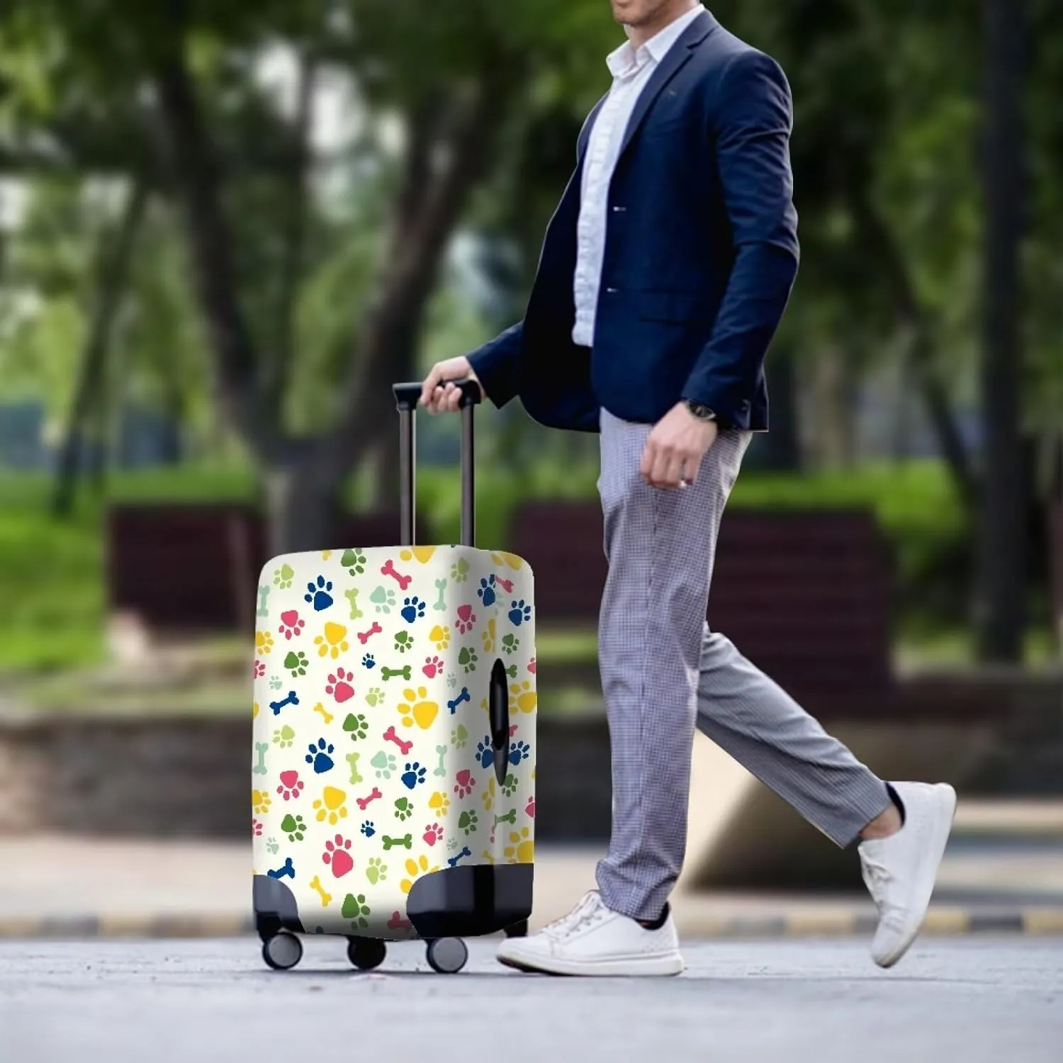 Luggage Cover 22-24 Inch for Suitcase, Cute Bone Dog Paw Print Suitcase Cover Protector Washable Fashion Luggage Cover Protector
