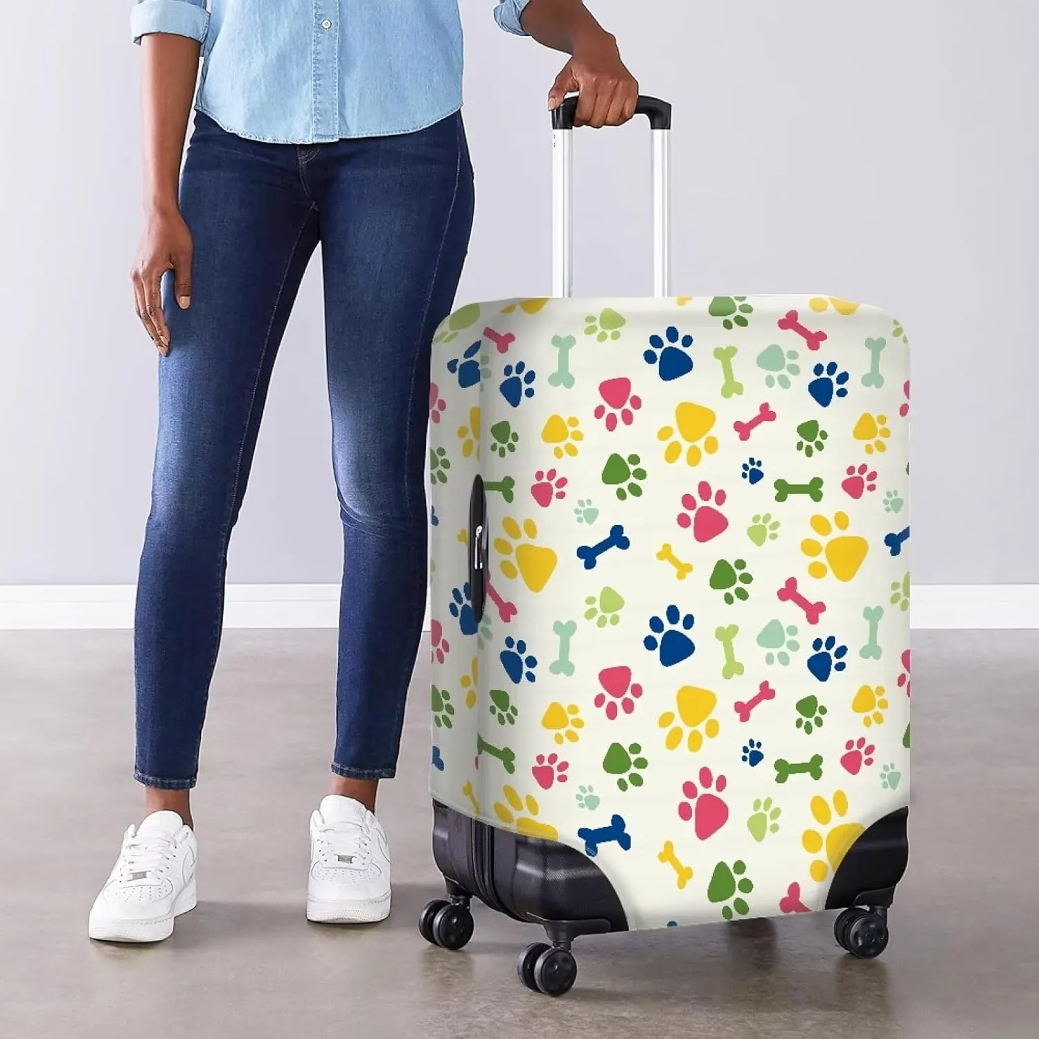 Luggage Cover 22-24 Inch for Suitcase, Cute Bone Dog Paw Print Suitcase Cover Protector Washable Fashion Luggage Cover Protector