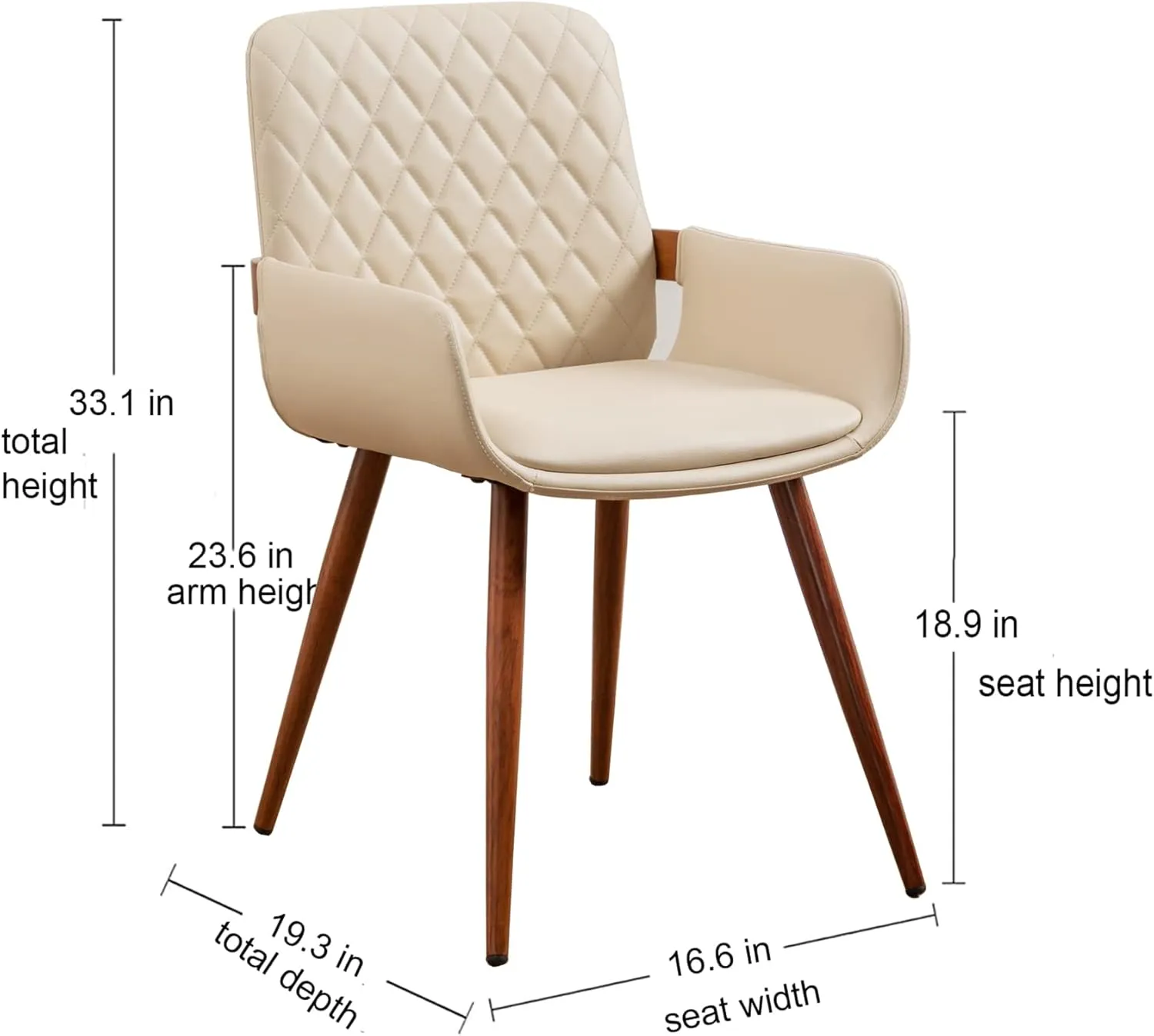 LUNLING Mid Century Modern Dining Room Chairs Set of 2,Accent Faux Leather Side Chairs Bentwood Frame with Armrest,Metal Legs Chairs,Adjustable Foot for Kitchen Room Desk Chairs(Cream White)
