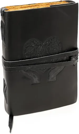 LUXEORIA Heart Journal for Women and Men, Handcrafted Leather Journal for Writing Womens, Leather Sketchbook, Travel Diary with Unlined Deckle Paper, Black 7x10
