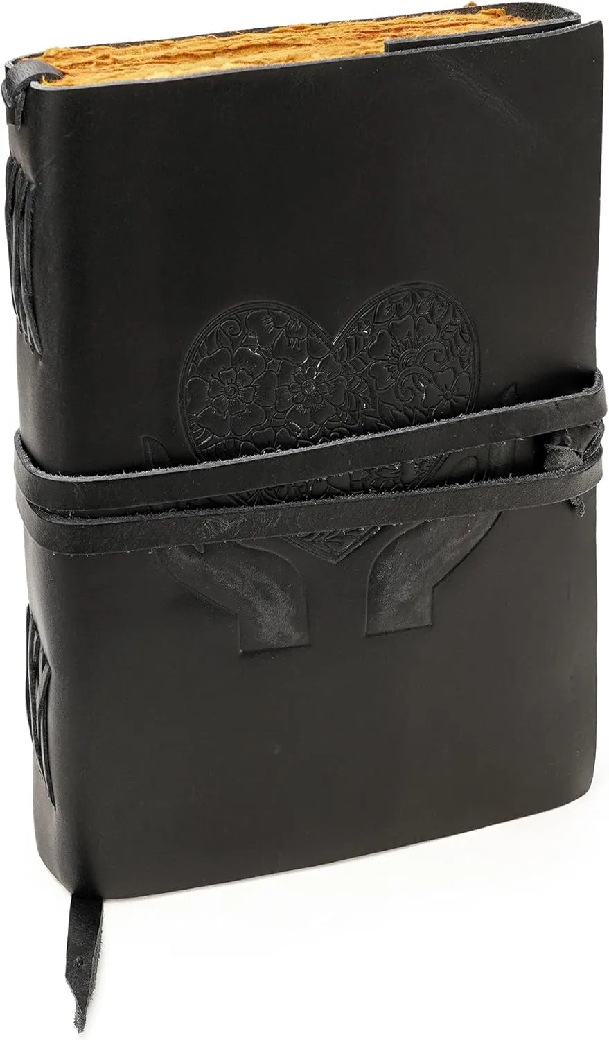 LUXEORIA Heart Journal for Women and Men, Handcrafted Leather Journal for Writing Womens, Leather Sketchbook, Travel Diary with Unlined Deckle Paper, Black 7x10