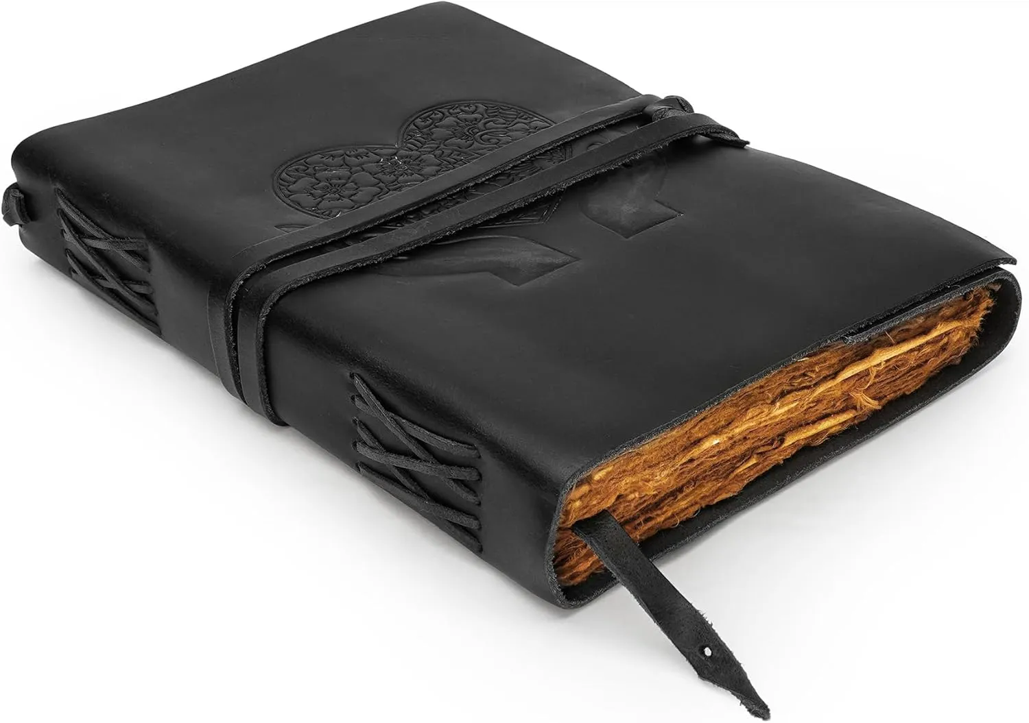 LUXEORIA Heart Journal for Women and Men, Handcrafted Leather Journal for Writing Womens, Leather Sketchbook, Travel Diary with Unlined Deckle Paper, Black 7x10