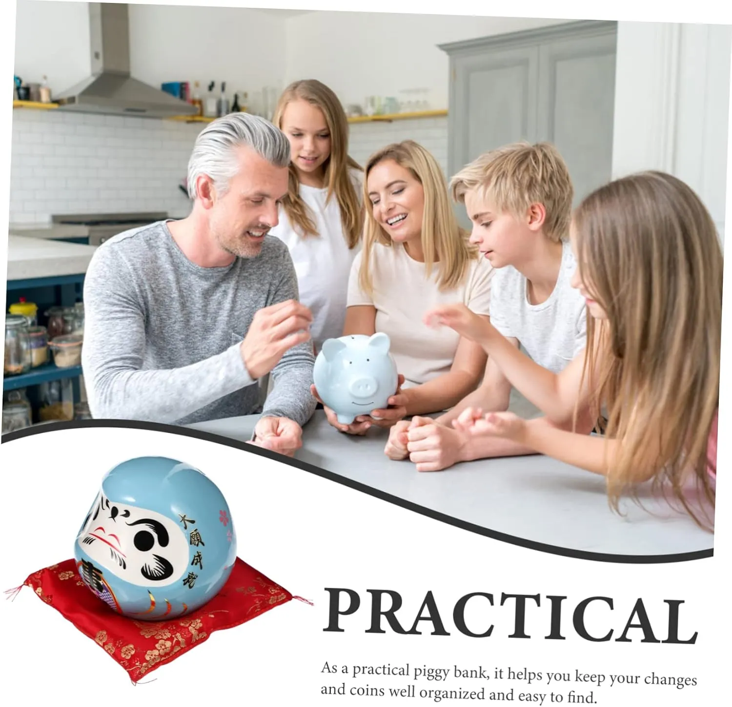 Luxshiny Dharma Piggy Bank Adorable Jar for Boys and Girls Room Home Decor Japanese Style Ceramic Money Bank for Saving for Birthdays Special Occasions