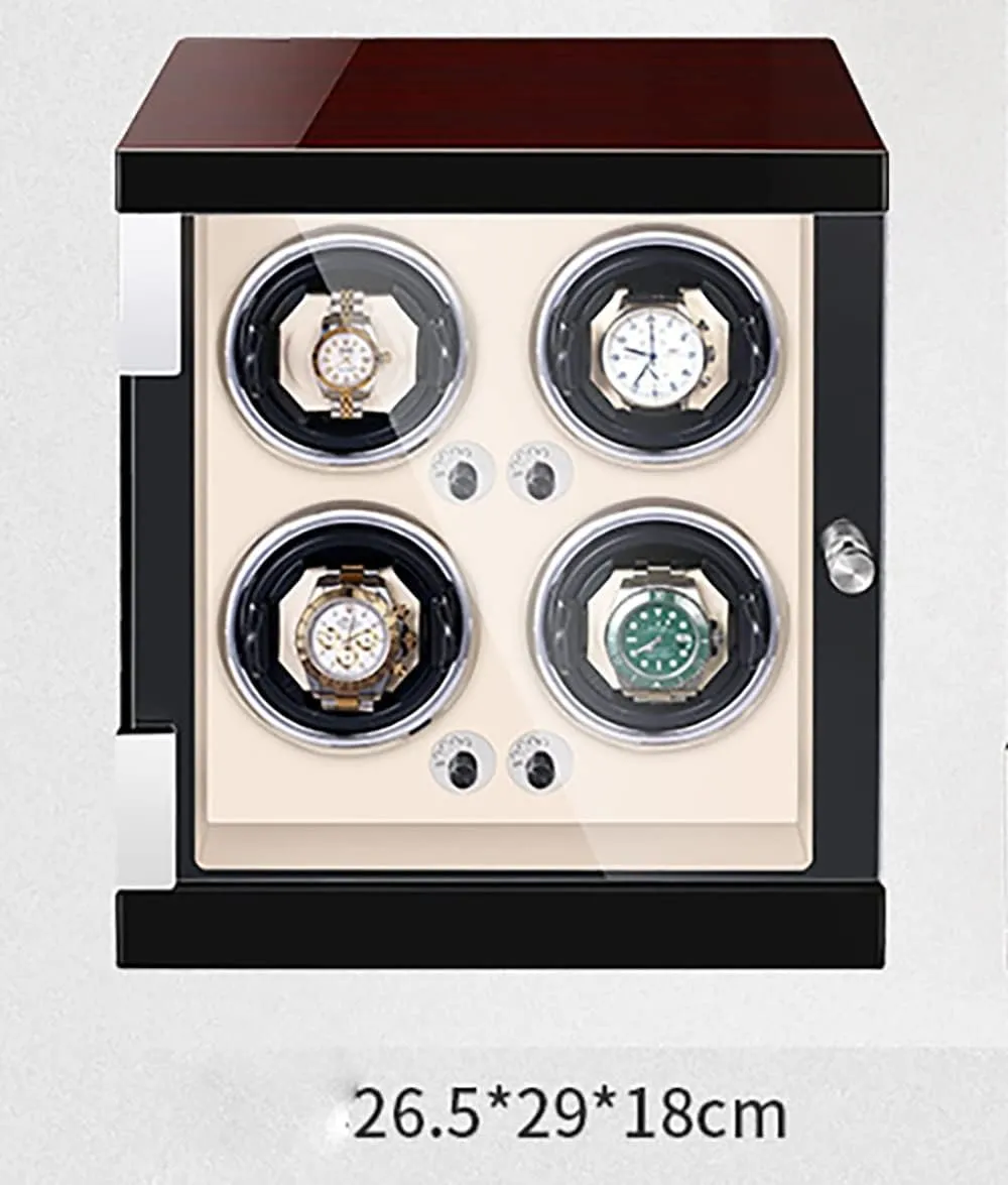 Luxury Wooden Watch Storage Case Wood Shell Piano Watch Winder Box With LED Lights And Quiet Motor Display Case PU Leather Watch Case (D 4 0)