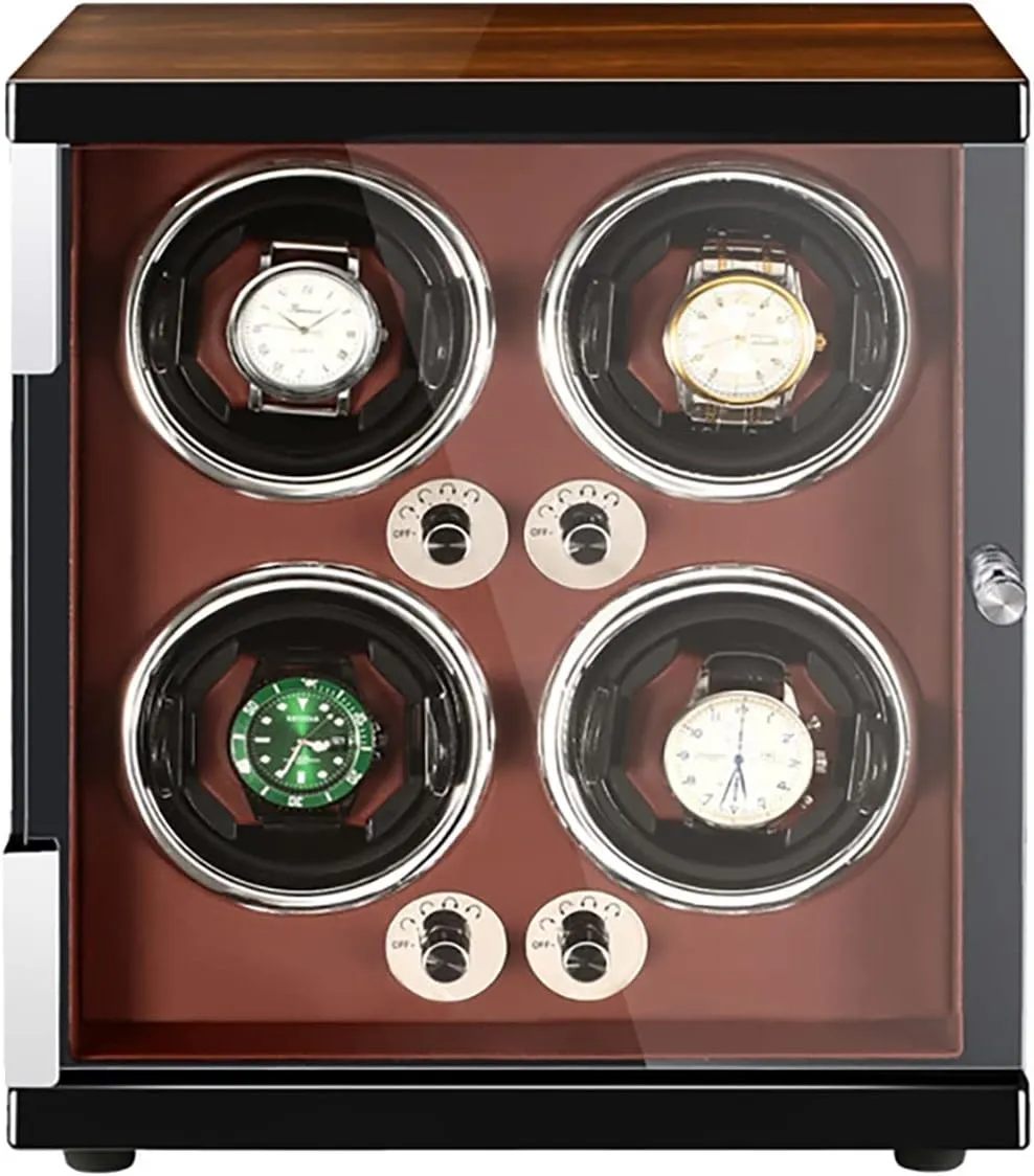 Luxury Wooden Watch Storage Case Wood Shell Piano Watch Winder Box With LED Lights And Quiet Motor Display Case PU Leather Watch Case (D 4 0)