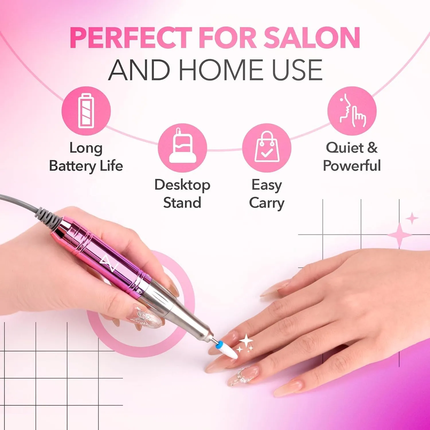 M Mase- Professional Nail Drill Machine - 2-in-1 Nail File - Cordless, 35000 RPM, HD Display - Gift for Her - Electric Nail Drill for Professional & Home Use (Black)