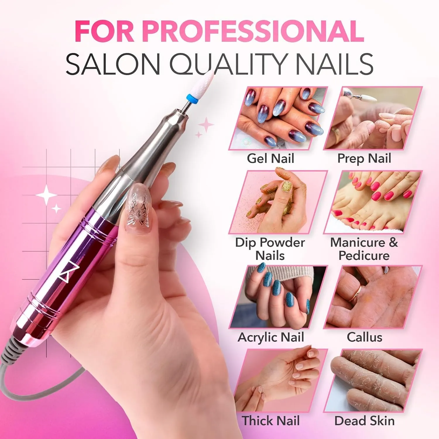 M Mase- Professional Nail Drill Machine - 2-in-1 Nail File - Cordless, 35000 RPM, HD Display - Gift for Her - Electric Nail Drill for Professional & Home Use (Black)