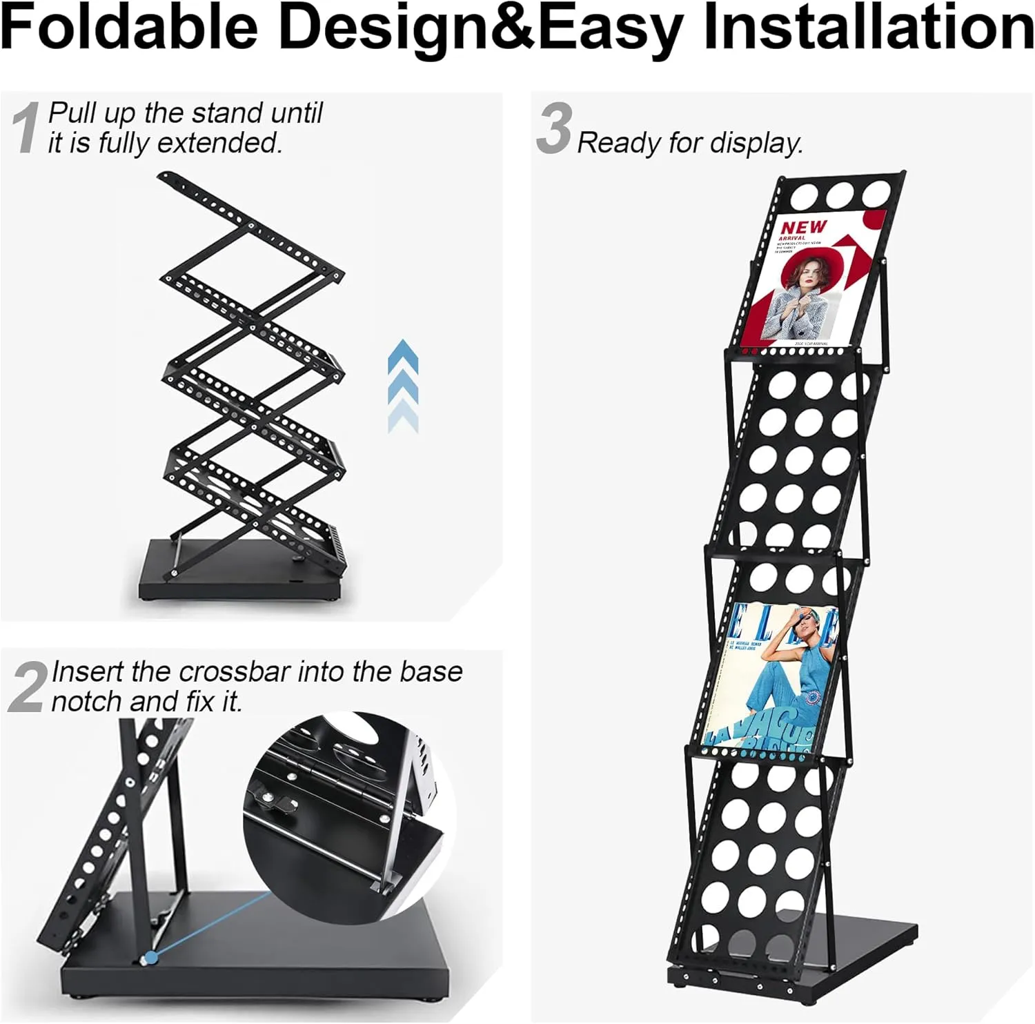 Magazine Rack Floor,Foldable Magazine Display Brochure Display Stand,Portable Magazine Stand,Metal Trade Show Display with Carrying Bag and Wheels for Office Trade Show Exhibitions,4 Pockets