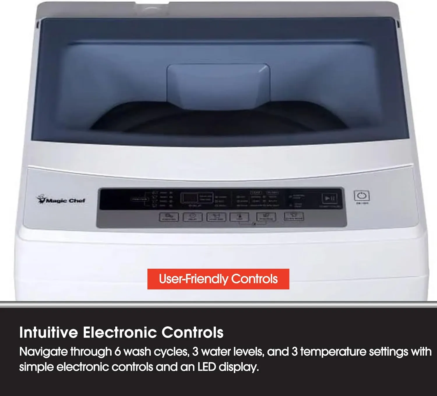 Magic Chef Top Load Washing Machine, Portable Washer, LED Display, 1.7 Cubic Feet, White