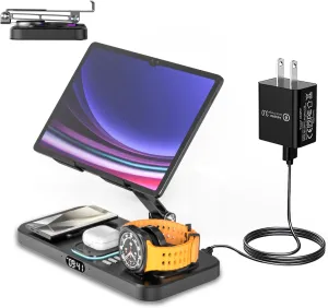 Magnetic 6 in 1 Wireless Charging Station for Samsung Clock, Foldable Stand Charger Dock for Galaxy S25/S24/S23/S22/Note 20/Fold6/Flip6/Galaxy Watch 7/6/5Pro/4/3/Galaxy Buds/Android/iPad/Tablet Holder