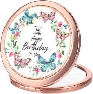 Magnifying Compact Mirror Flower Folding Makeup Mirror Portable Colorful Mini Cosmetic Mirror Foldable Handheld Double-Sided Mirror 2X Magnification for Women Girls Handbag Office Home