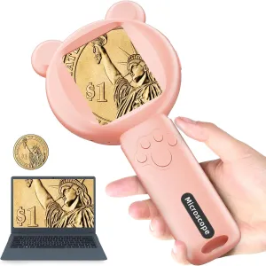 Magnifying Glass Kids Microscope Handheld: 2.8" Screen Digital Portable Pocket USB Miniscope Science Kit STEM Toy Coin Jewellery Loupe Magnifyer with Light for Children 4-12